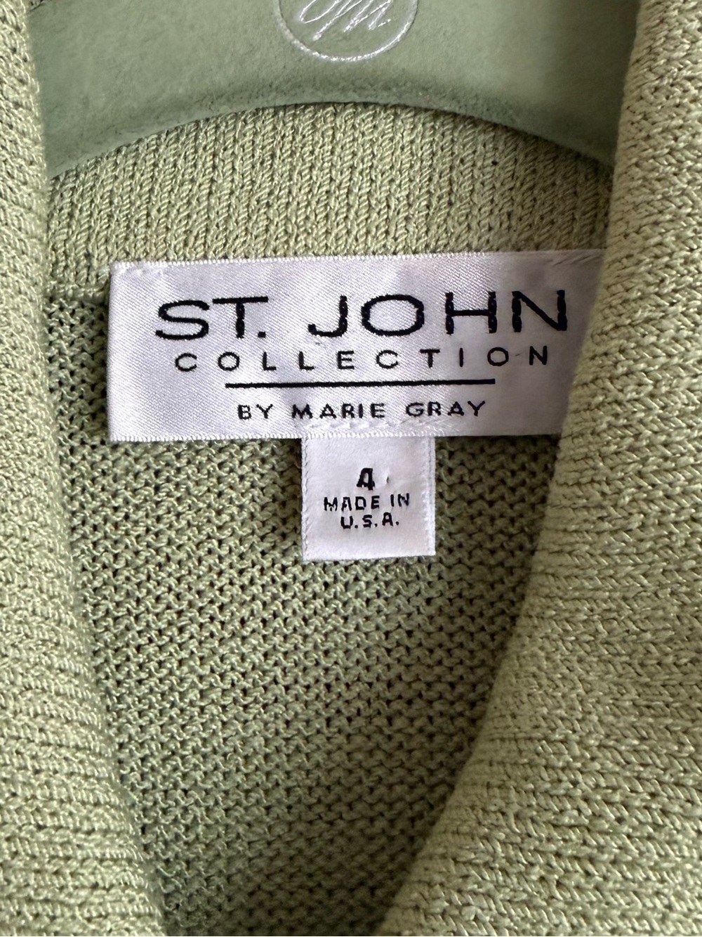St. John Collection Light Green Santana Knit Blazer Size 4 Gold Buttons Logo - Picture 5 of 6
